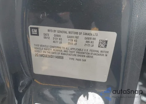 2013 Chevrolet Impala Ltz z USA, uszkodzony, nr VIN 2G1WC5E3XD1149858